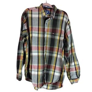 Texas Cotton Plaid Button Down Long Sleeve Western Shirt Mens Large Extra Long